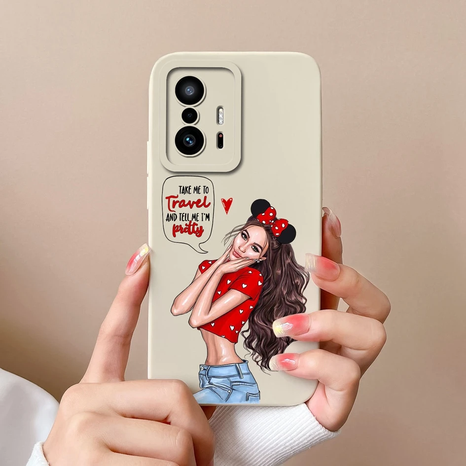 Fashion Design Matte Liquid Silicone Case with Screen Protector for Xiaomi 11T Pro - Sweet Girls Collection