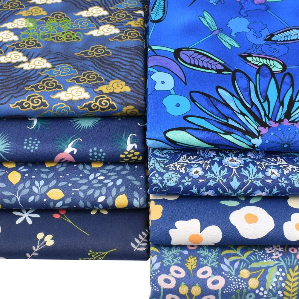 Royal Blue Flowers,Printed Twill Cotton Fabric,DIY Sewing & Quilting Home Textiles Material For Baby & Children's Bedding,Skirt