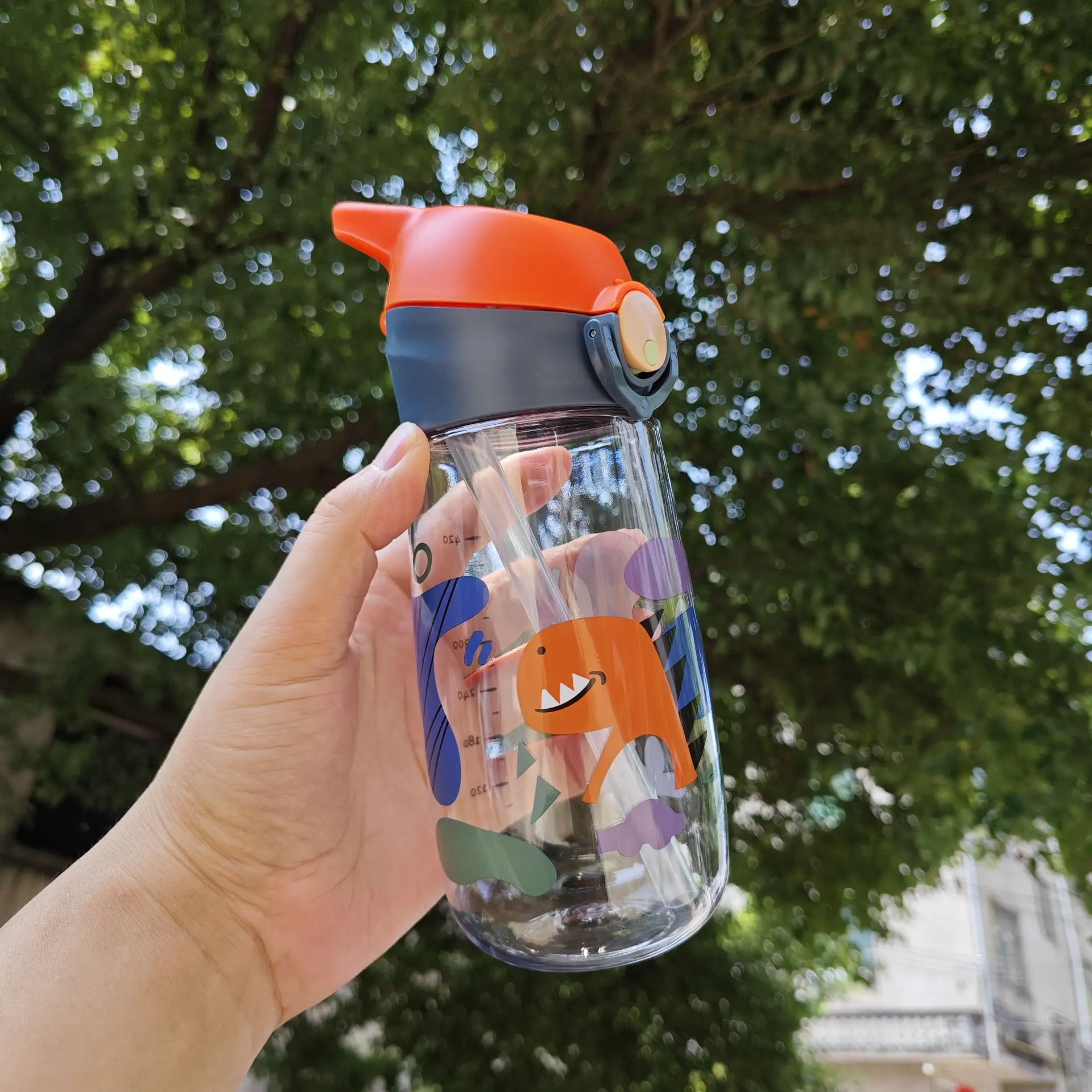 450ML Cute Kids Portable Water Bottle with Healthy Straw and BPA-Free Plastic