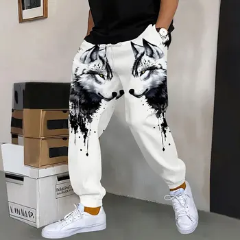 2024 di Nuovo Modo 3D Lupo Stampa di Colore di Corrispondenza Pantaloni Della Tuta di Inverno di Spessore Pantaloni Caldi Uomini Allentati Casual Tasca Con Coulisse Pantaloni Della Tuta 1