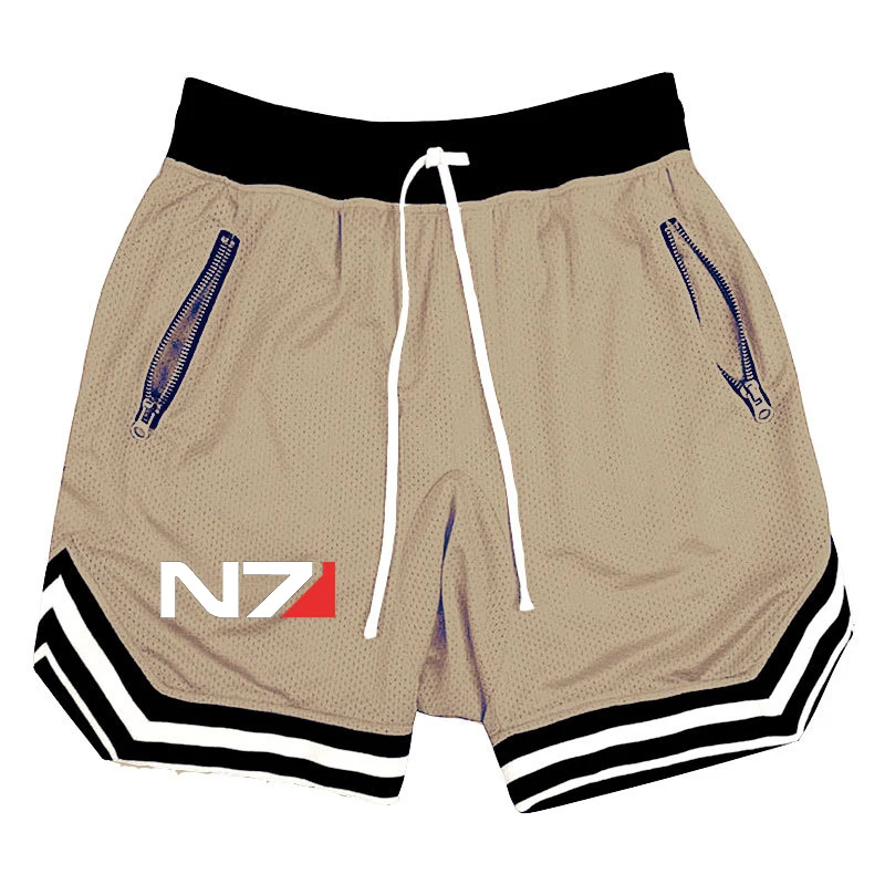 2023 New Summer N7 Mass Effect Logo Print Sports Fitness Running Breathable Short Pants Men's Casual Loose Solid Color Sweatpant