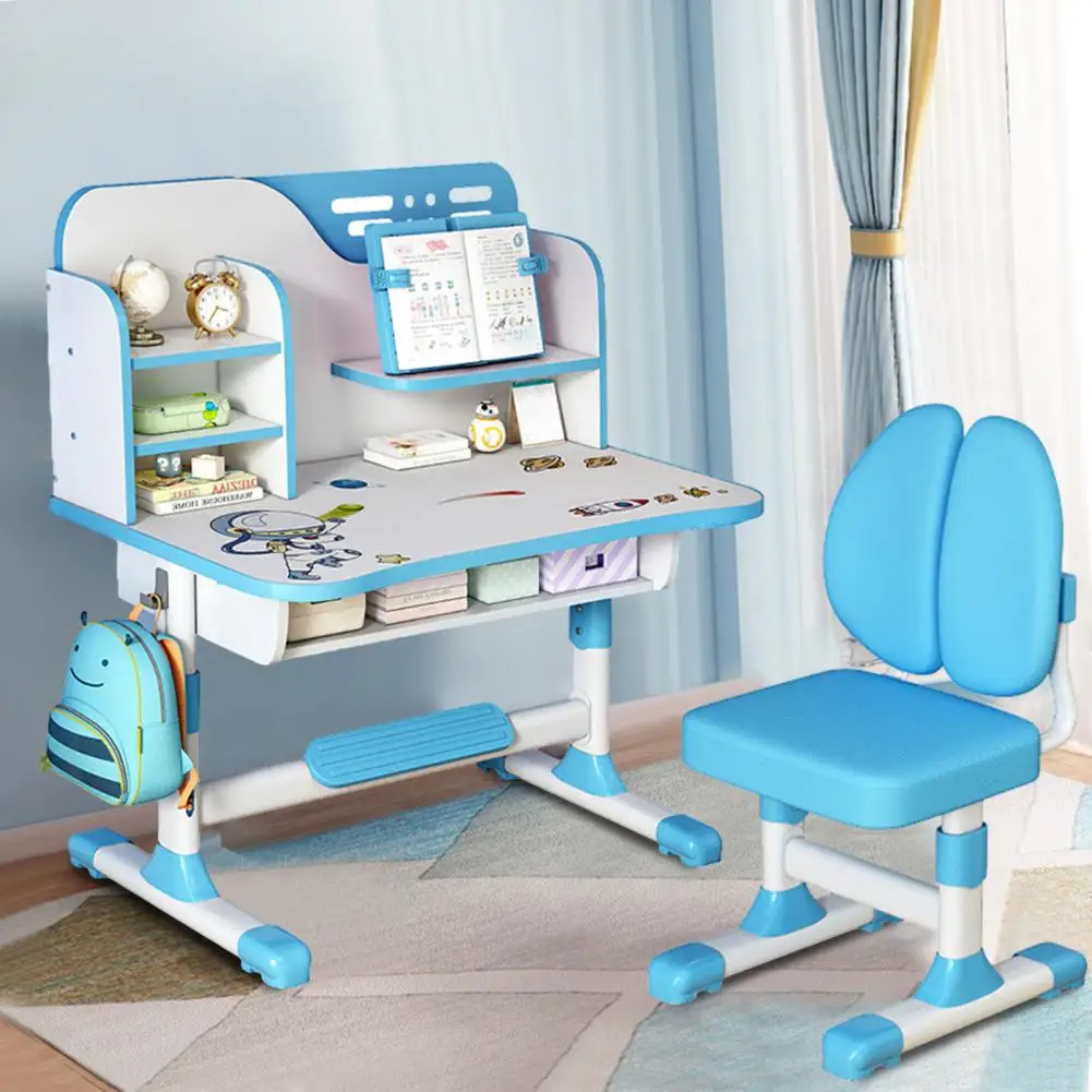 2Pcs/Set Kids Study Desk Chair Set, Height Adjustable Children School Study Table Chair Set with Astronaut Pattern Desk Chair 5