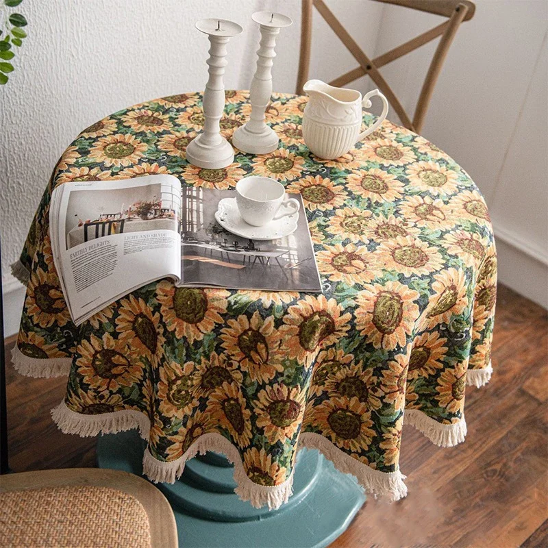 

French Floral Round Tablecloths Pattern Tabletop Sofa Covers Blanket Dustproof for Spring Summer Indoor Outdoor Home Decorations
