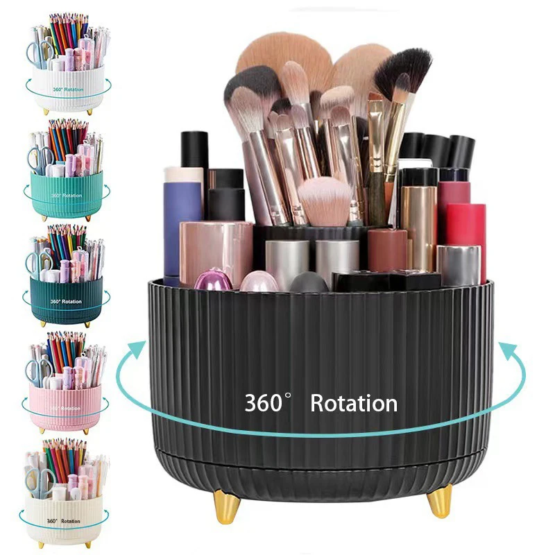 5 Slots 360°Rotating Makeup Brush Organizer Holder Multi-Functional Desktop Lipstick Cosmetic Storage Box For Vanity Bathroom 5