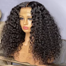 

26Inch 180%Density Natural Black Soft Kinky Curly Long Glueless Lace Front Wig High temperature With Baby Hair For Women