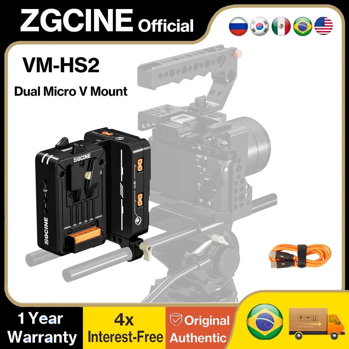 ZGCINE VM-HS2 Hot Swap V Mount Battery Plate with Shark Fin Design Dual Micro V Mount USB-C PD 100W Output for Cameras camera accessories