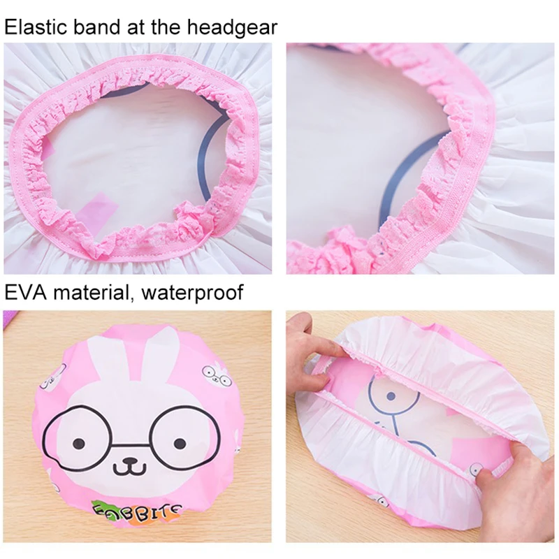Variety of Cartoon Shower Caps Women's Bathroom Hats Sauna Lace Adjustable Lace Elastic Caps Spa Caps Girls Hair Protection Cap 5