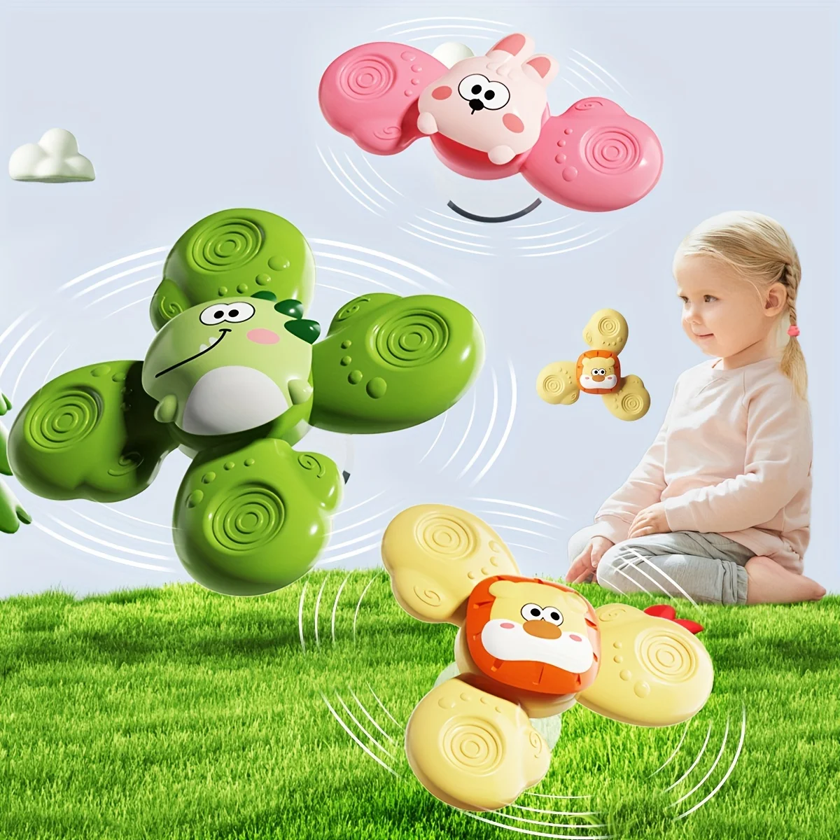 3pcs Suction Cup Spinning Top Toys, Suction Spinner Toys For Babies, Window Suction Toys For Baby High Chair Tray Bath Table Air - 3