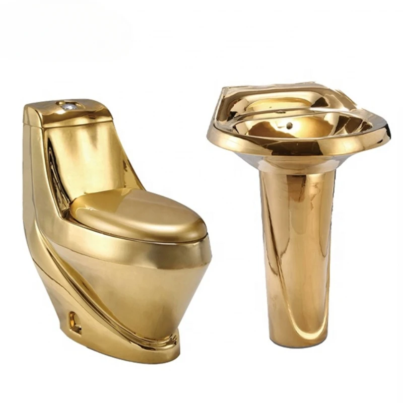

sanitary ware spoon shape silver color golden color toilet gold basin sink two sets for bathroom