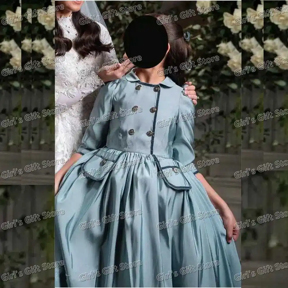 Stunning Silk Satin Unique Girl Dresses Ball Gown 3/4 Sleeve For Wedding Doll Neck Birthday Party Banquet Princess Girl Gowns