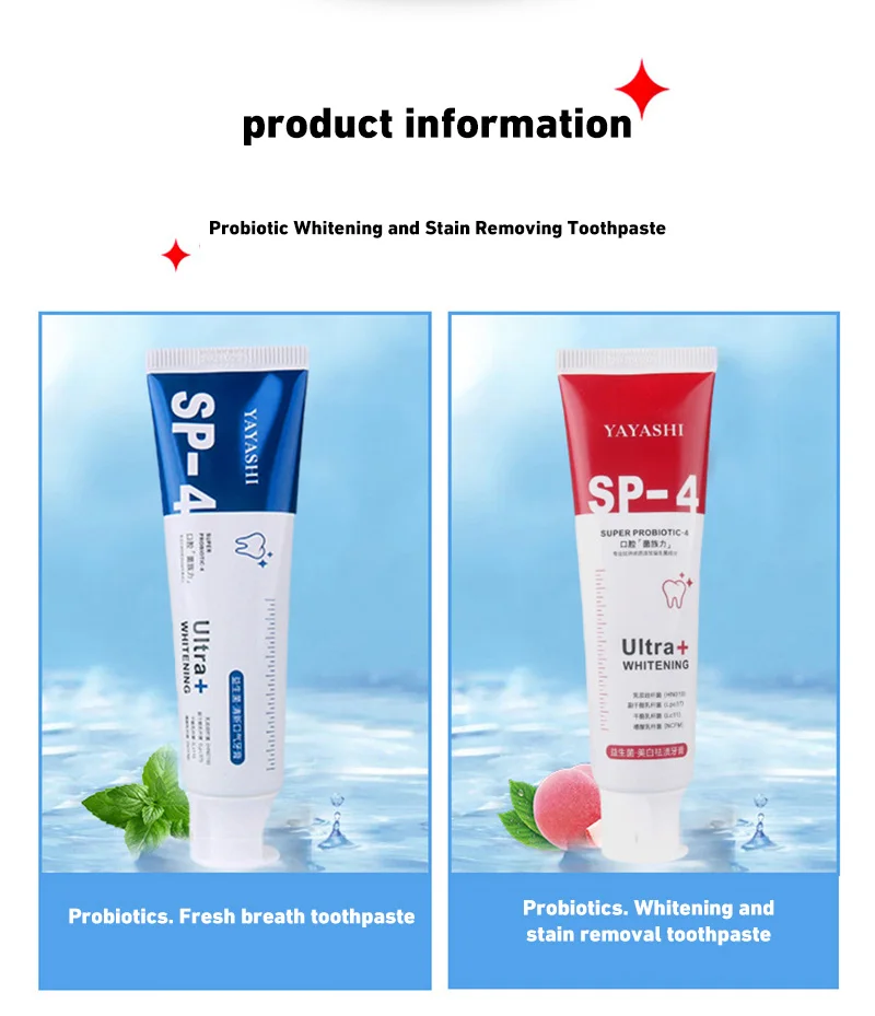 120g Probiotic Toothpaste Sp-4 Whitening Tooth Remove Plaque Stains Teeth Whitener Oral Hygiene Clean Fresh Breath Dental Tools