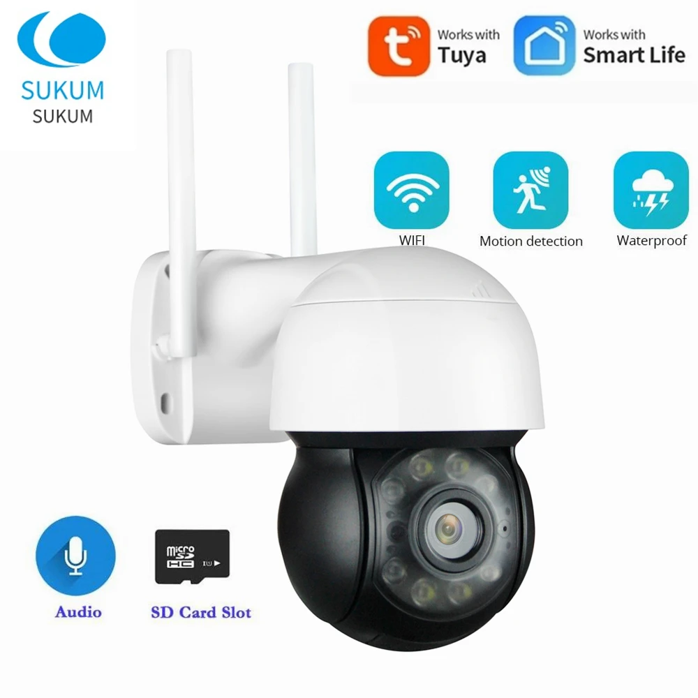 3MP Tuya WIFI Camera For Outdoor Security Protection Auto Tracking Speed Dome Waterproof Camera Color Night Vision