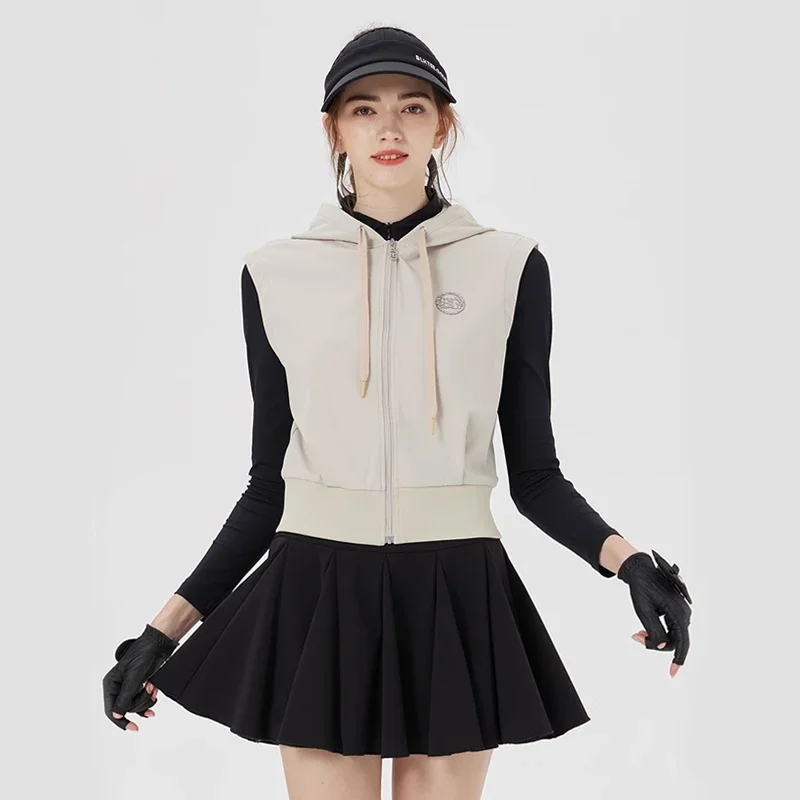 BG New Golf Outfit Women's Vest Fall Winter Warm Hooded Waistcoat Ladies Short Jacket Sports Sleeveless Coat