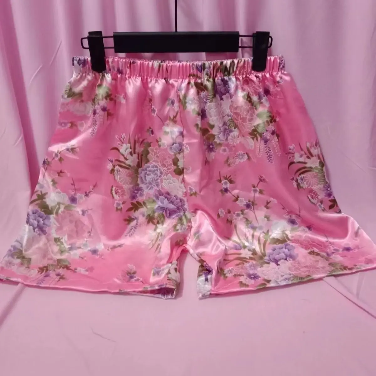 Summer Glossy Floral Print Satin Women Shorts Home Thin Plus Size Casual Sleeping Bottoms