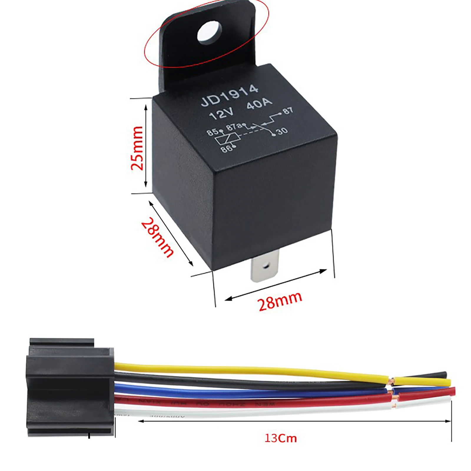 Automotive Relay 5Pcs 12V or 24V 5Pin 40A Car Relay Black Red Copper Terminal Auto Socket SPDT Harness Cable