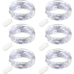 Set of 6 Waterproof LED Fairy String Lights - Battery Operated Silver Wire - 2M20LED (Cold White)