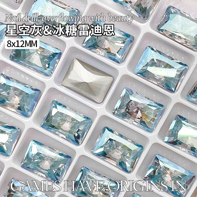 K9-Kristall, 8 x 12 mm, rechteckige Diamanten, strahlend geschnittene Facetten, Edelsteine mit spitzem Boden, verwendet für Ohrringe, Halsketten, Nagelschmuck-Zubehör – Detail 25