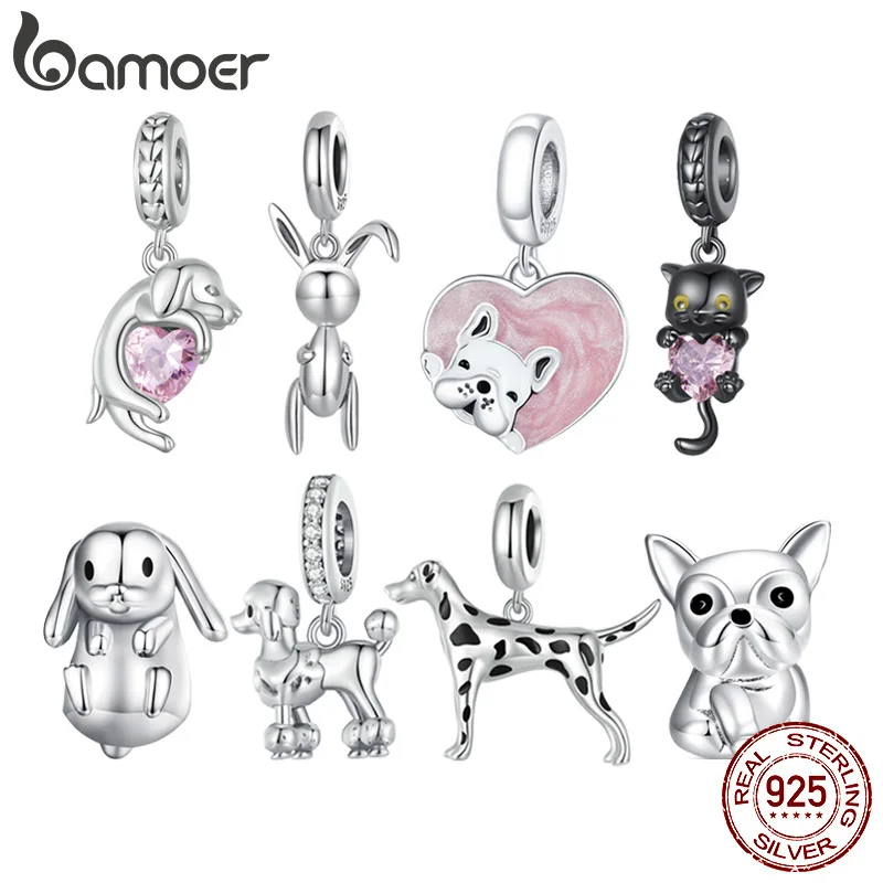 BAMOER 925 Sterling Silver Enamel English Bulldog Charm – For DIY Bracelet Jewelry