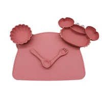 Crab compartment plate children's tableware set with meal bib eating training bowl soft silicone baby autonomous 2