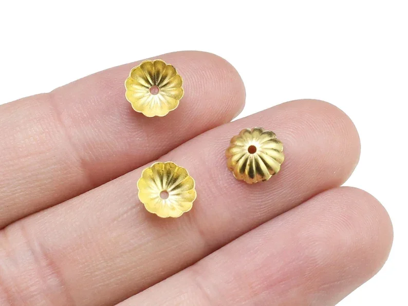 

200pcs Brass Bead Caps, Round End Caps, Rondelle Spacers, 8x2.6mm, 5.6x1.3mm, Pearl Gemstone Caps, Brass Jewelry making R2153