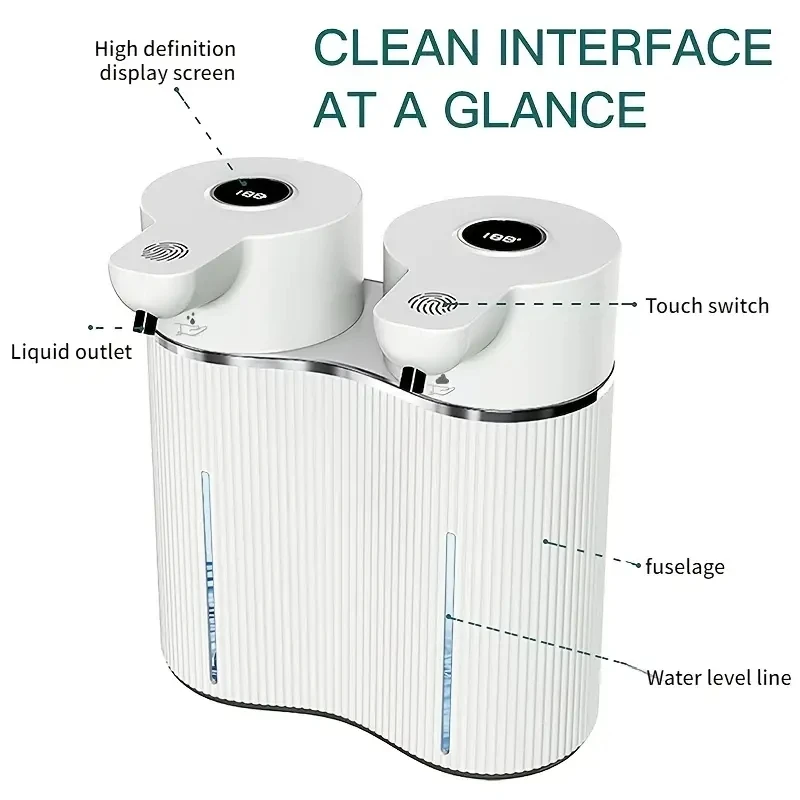 Gros plan sur le capteur infrarouge du distributeur de gel hydroalcoolique automatique 800ml, main s'approchant pour activer la distribution