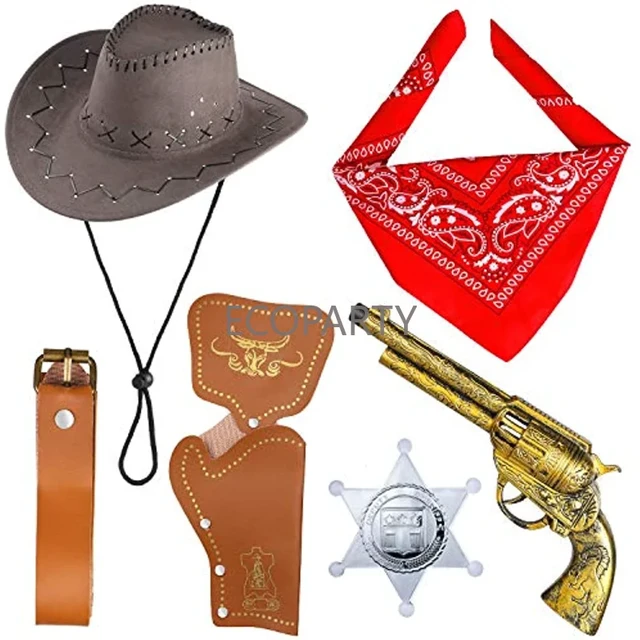 Cowboy Kostüm Zubehör Cowboyhut Banda nna Spielzeug pistolen mit Gürtel  holstern Cowboy Set für Halloween Party Dress Up sechs Stück Set -  AliExpress