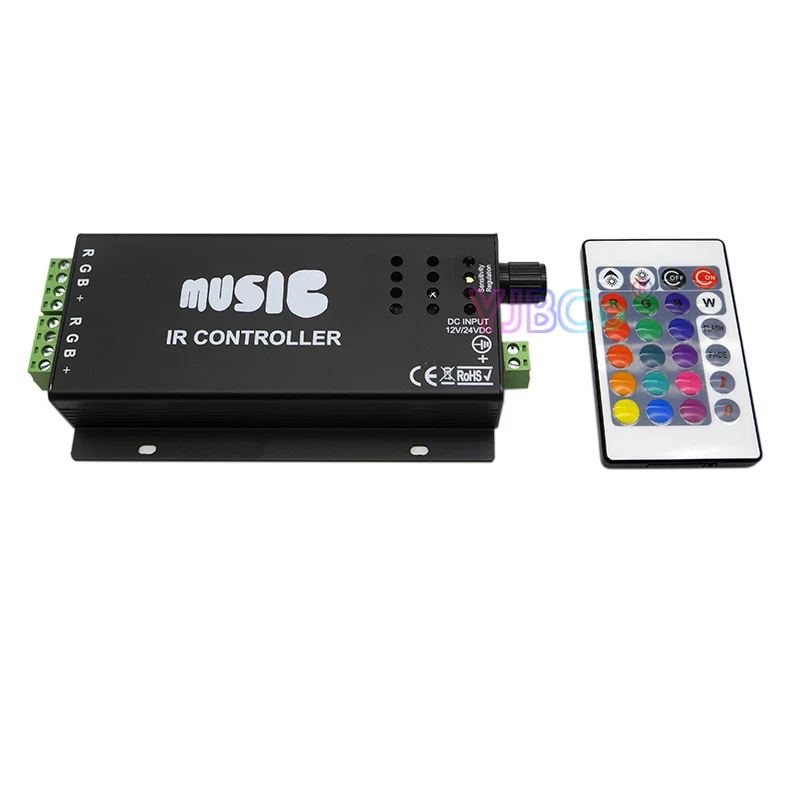 12V 24V DC Music 2.4G RGB LED Strip Light Controller Sound Sensitive dimmer with 24 Keys IR wireless Remote for RGB lamp tape