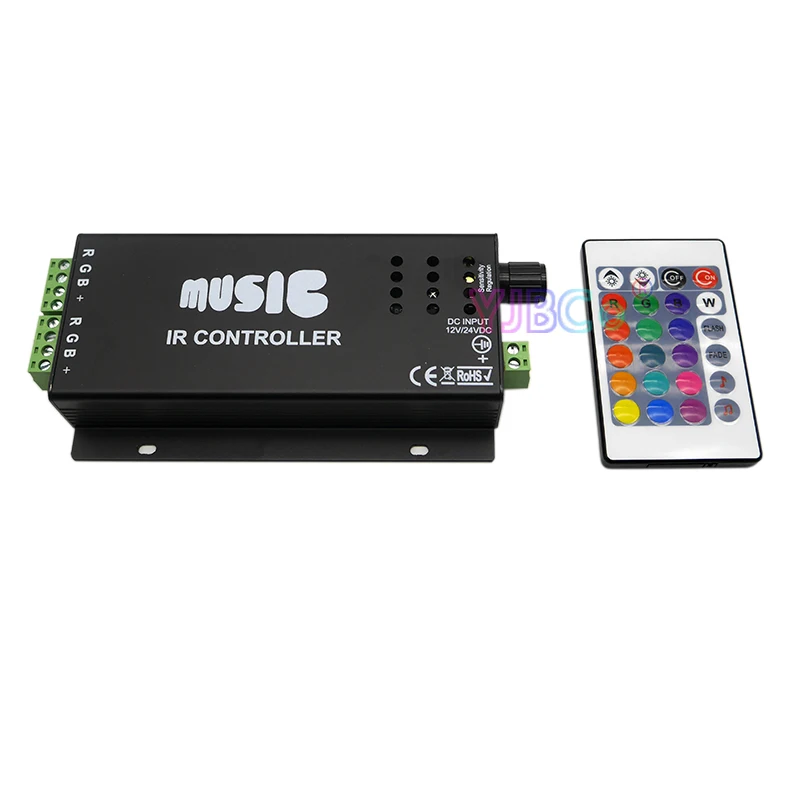 2017 best price Music 2.4G RGB Controller DC 12V 24V Sound Sensitive dimmer with 24 Keys IR wireless Remote for LED Strip Light | Освещение