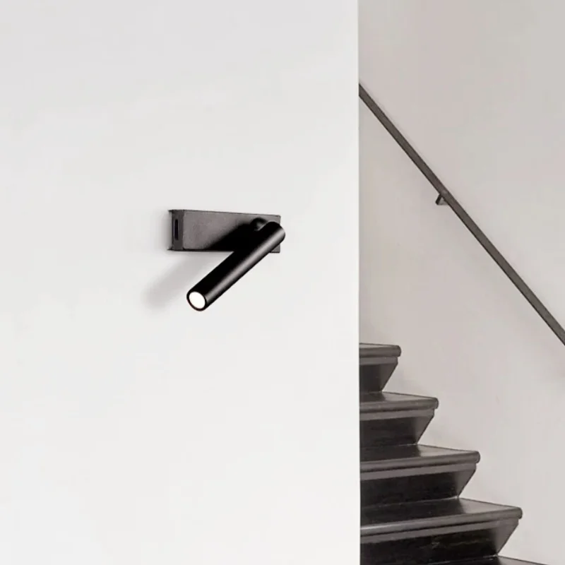 Minimalist wall lamp, living room bedroom wall rotatable spotlight, creative minimalist bedside lamp, USB interface reading lamp