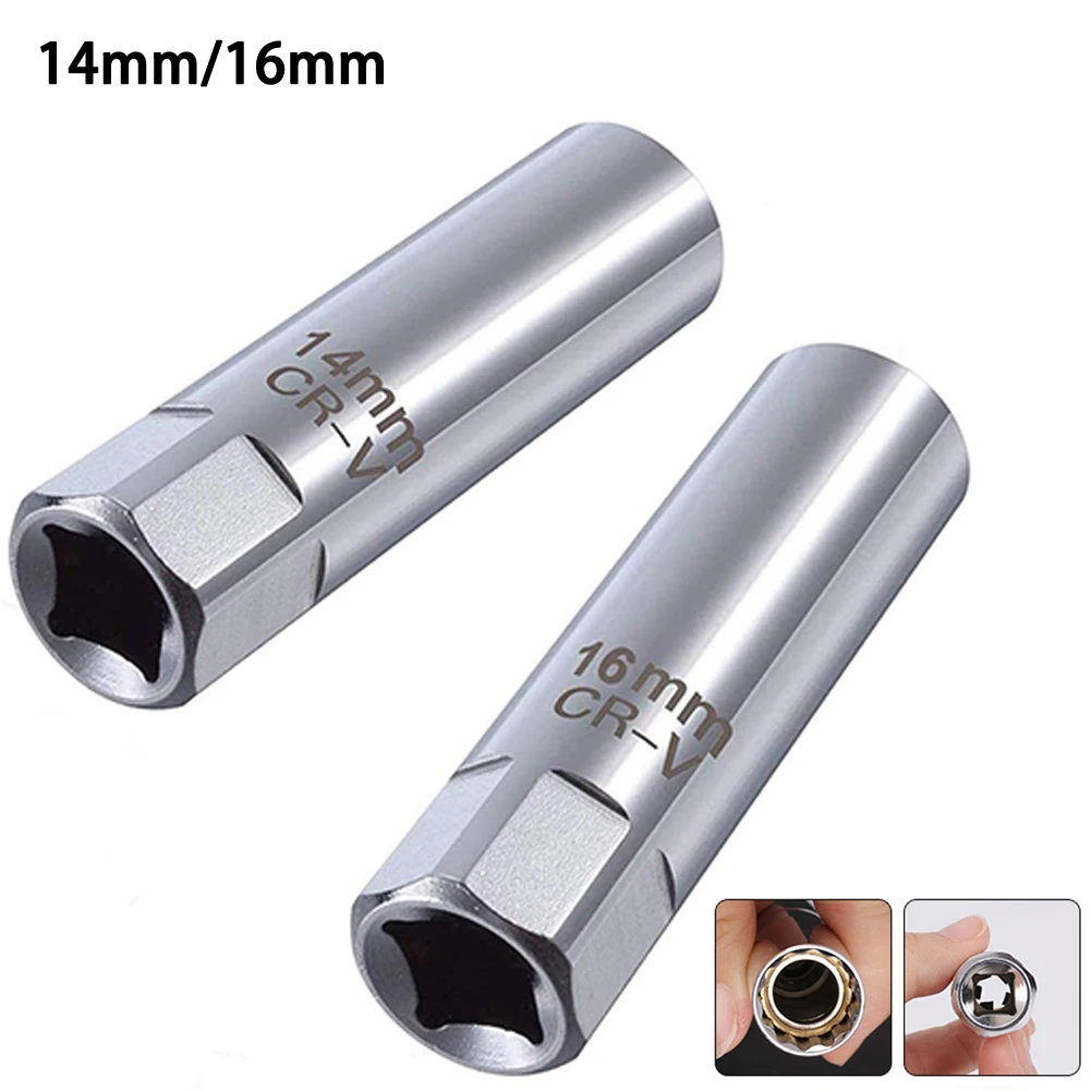 

Spark Plug Socket 14mm 16mm Connector 3/8 Inch Drives 12 Point Chrome Steel Spark Plug Sleeve Wrench Spring Clips Removal Tool