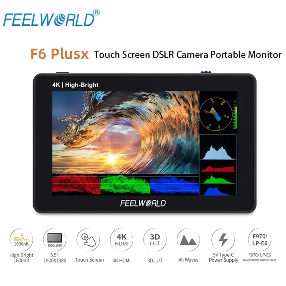 Feelworld F6 Plusx 5.5 Pollici 1600Nit Touch Screen Camera Monitor Da Campo Hdmi3D Lut Ips Full Hd 1920 X1080