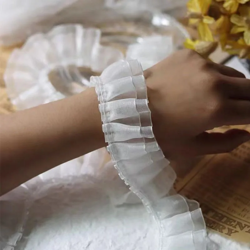 4CM Wide Transparent Organza Lace Accessories Clothing Collar Button Cuffs Clothes Decoration Double Layer Lotus Leaf Material