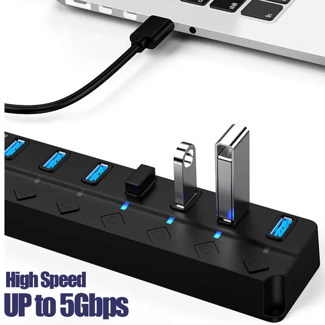 Adaptador de corriente USB 3,0, concentrador divisor multi USB de 4/7 puertos, concentrador USB 2,0, interruptor expansor múltiple USB, Cable de 30CM, estaciones de acoplamiento 4
