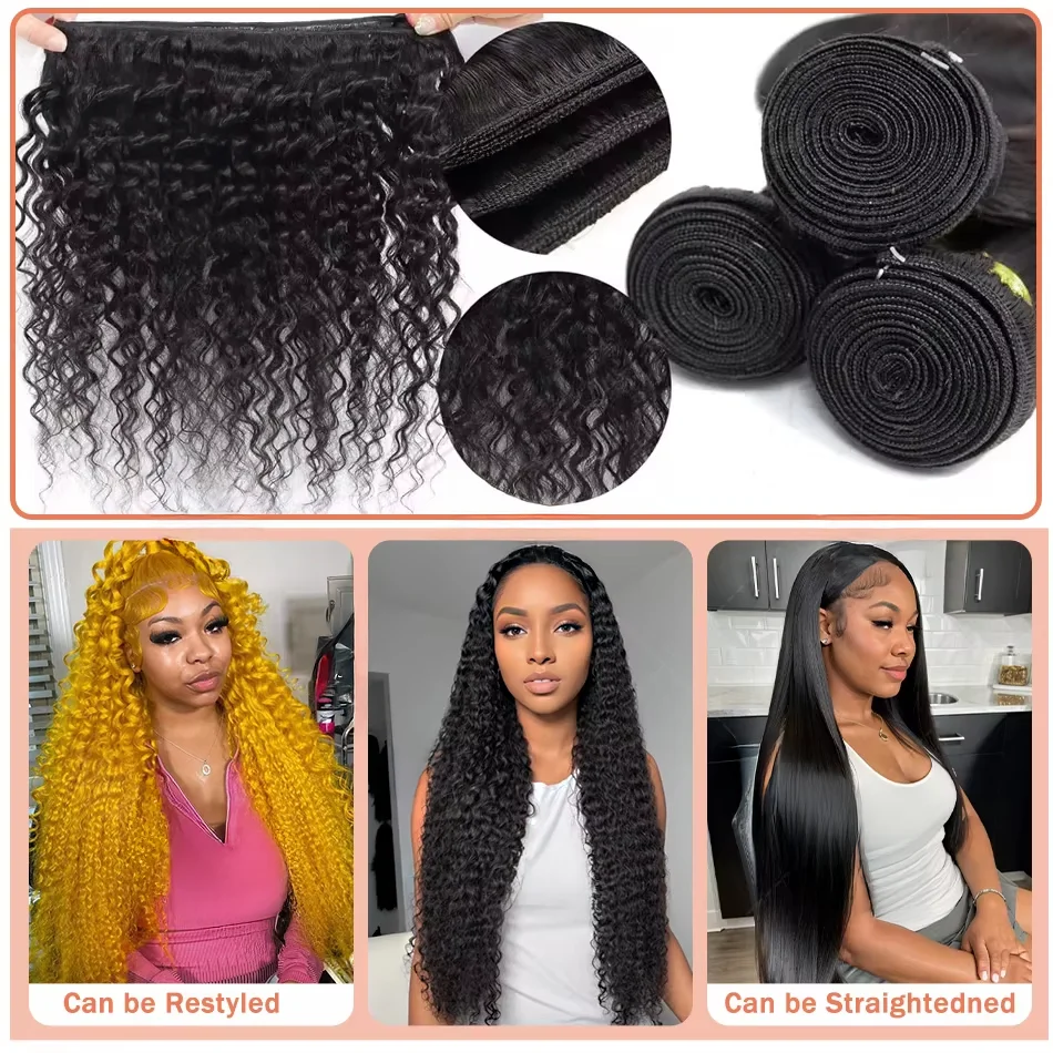 30 40 Inch Deep Wave Human Hair Bundles Brazilian Virgin Remy Unprocessed Weaving 10A 12A 14A Curly Hair Extensions Deals