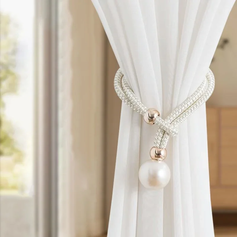Curtain Tiebacks 2pcs Pearl Curtain Tiebacks Decorative Fixings Rope Tiebacks No Punch Adjustable Pull-outs