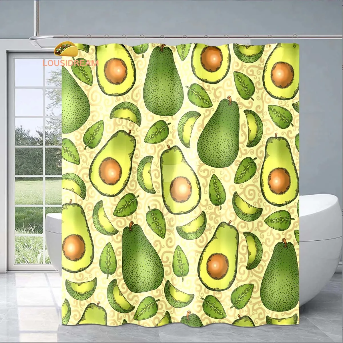 

Cute Cartoon Avocado Print Exquisite Shower Curtain Fashionable Decorative Gift Adult Children Bathroom Waterproof Mildew-proof