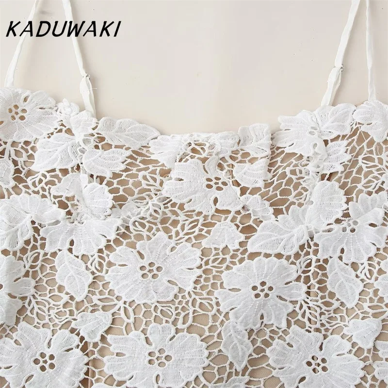 KADUWAKI Flower Pattern Lace Strap Long Slip Dress Summer Sexy Lace Splicing Back Strap Lace Up Slit Slim Fit Suspender Dresses 51 Sa3ccd4a860f74f109cabaf0b01d48459V