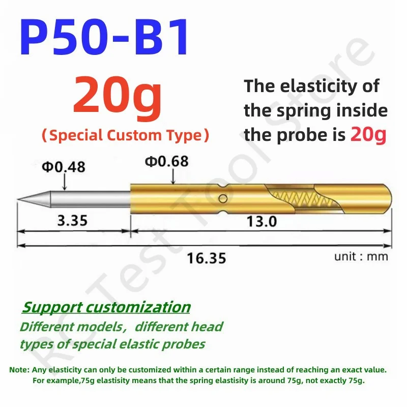 20/100PCS Feder Test Pin P156-B P125-B P100-B P160-B PL75-B PM75-B P75-B PL50-B P50-B P100-B1 P75-B1 P50-B1 Test Sonde Pogo Pin – Detail 20