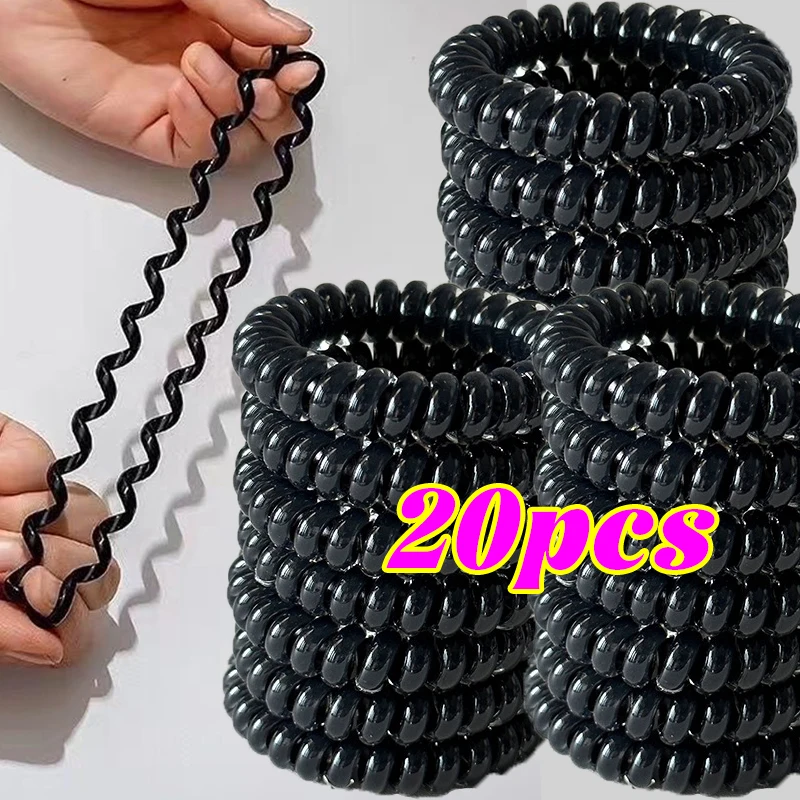 

1-20pcs Elastic Spiral Hair Ring Ties Women Black Telephone Wire Cord Hair Rubber Bands Headwears Scrunchies Ponytail Holder