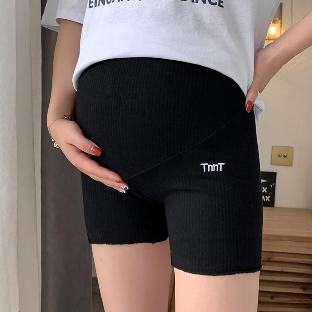 

Удобные Хлопковые Однотонные эластичные бриджи с высокой талией и надписью, безопасные короткие брюки, нижнее Белье для беременных женщин