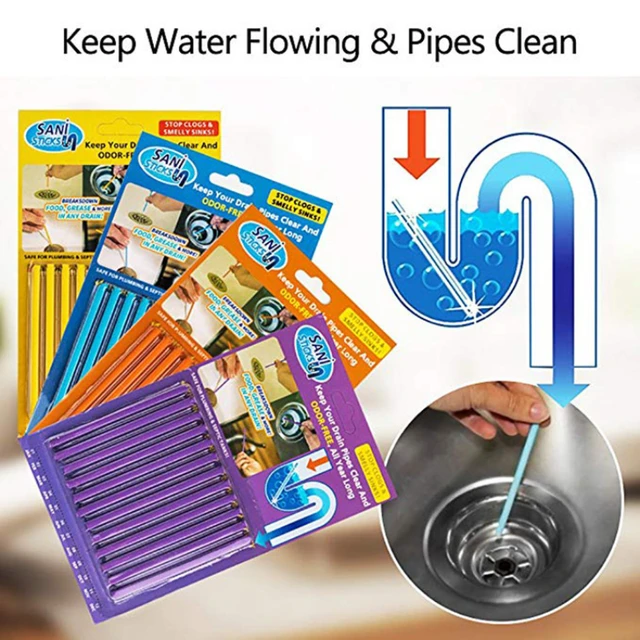 12pcs Drain Cleaning sticks Clog Remover Pipe Deodorant Kitchen Cleaner  Tool