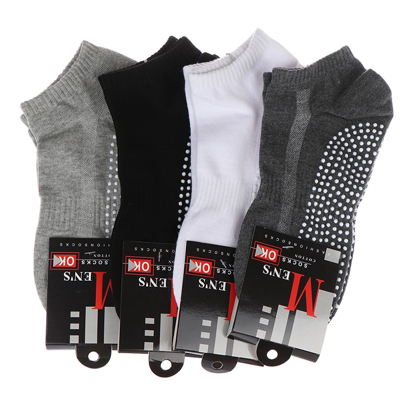 

1pair Men's Cotton Non-slip Yoga Socks With Grips Breathable Anti Skid Floor Socks For Pilates Gym Fitness Size 39-44
