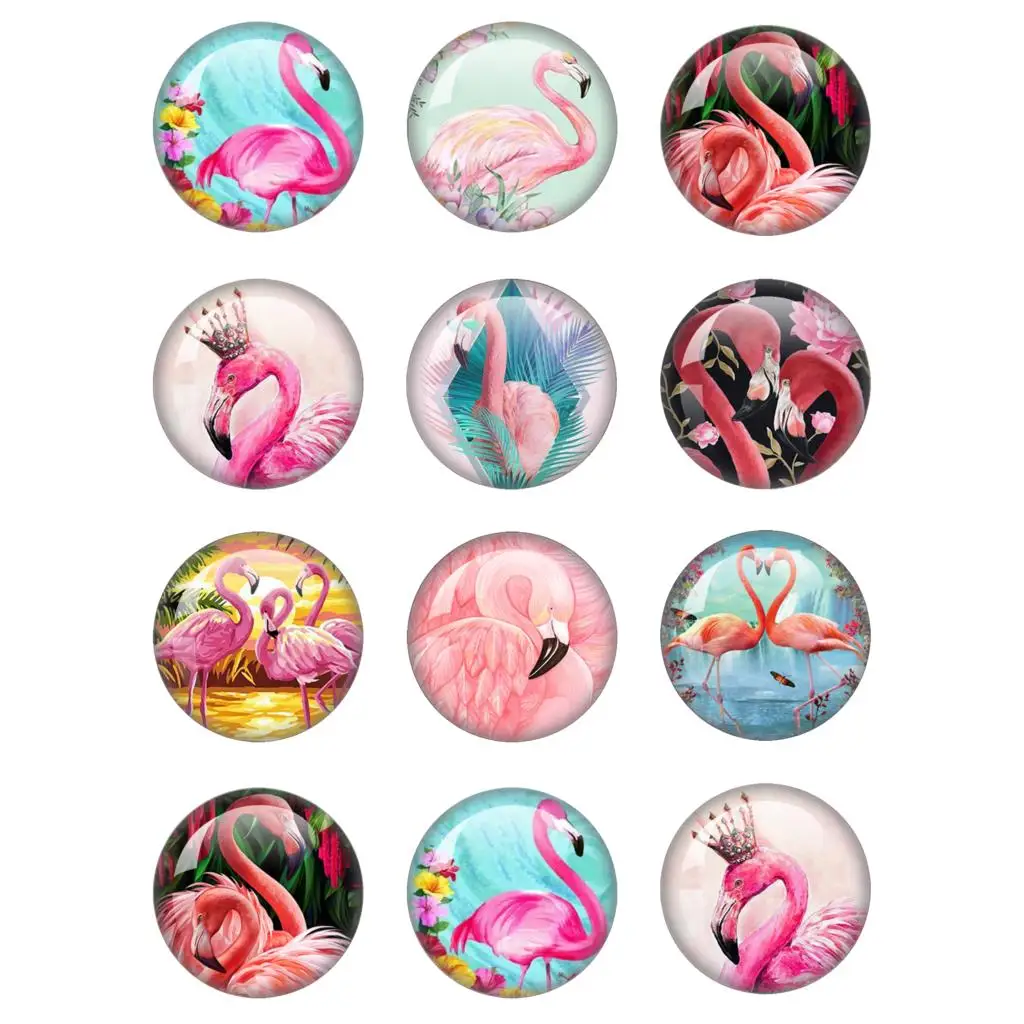 

Beauty Pink Flamingo 10pcs Set 12mm/16mm/18mm/25mm Round Photo Glass Flat Back Making Findings Jewelry Findings