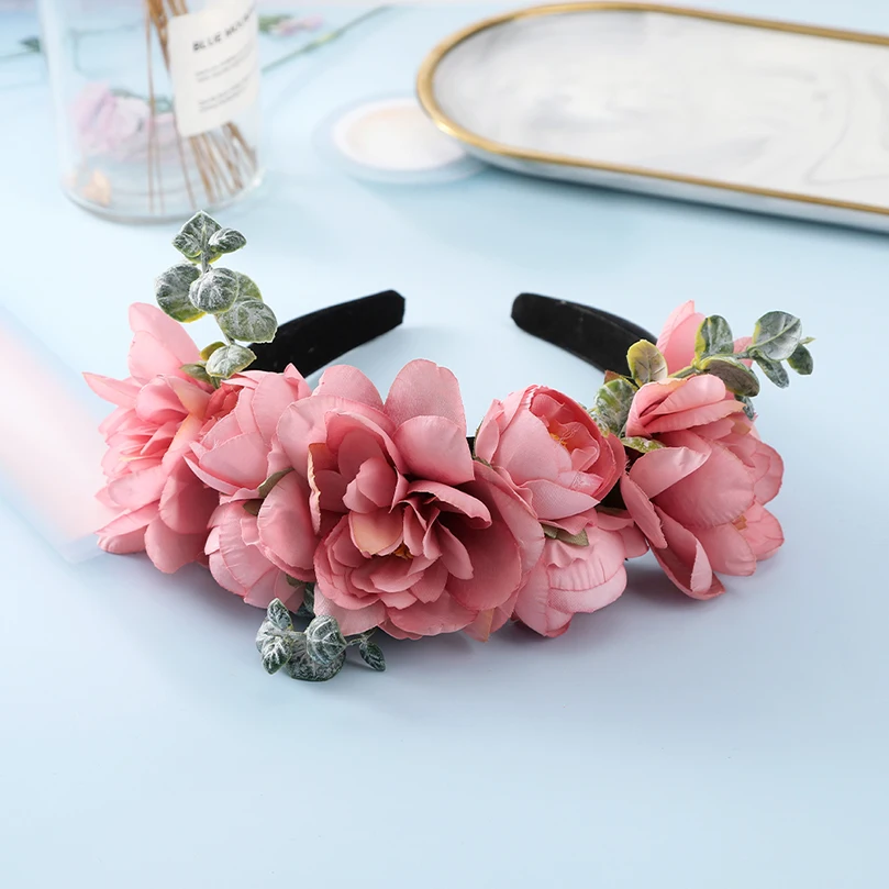 AWAYTR-Bandeaux de cheveux fleuris pour femmes, ornements de cheveux pour patients, couronne de guirlandes de mariage, lunette florale, rose, printemps