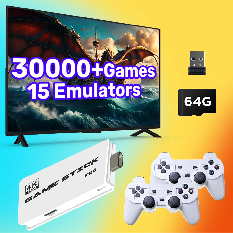 M15 게임 스틱 미니 TV 휴대용 게임 콘솔 64G 30000 + PS1/ARCADE/SNES/MAME/NEO GEO 무선 컨트롤러  용 레트로 게임 HD 출력 - AliExpress