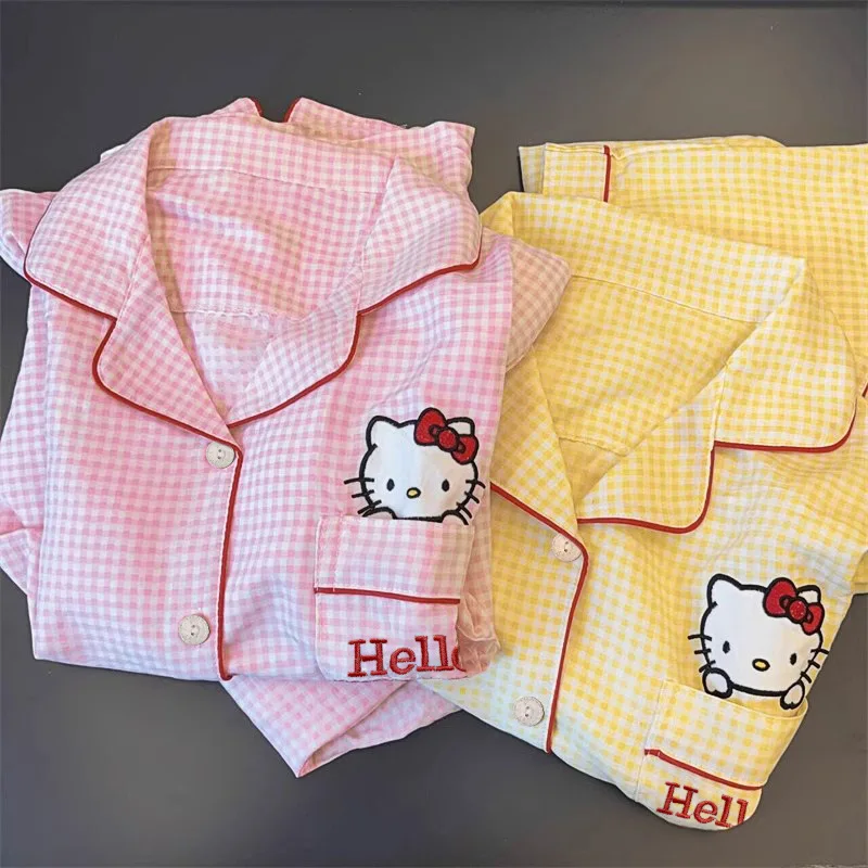 Anime pajamas sets Sanrio Hello Kitty Kuromi kawaii cartoon loose sleepwear for girls birthday