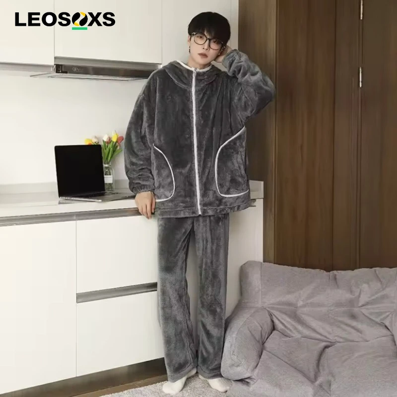 남성용 플러스 사이즈 양면 플리스 잠옷 M-8XL 아우터웨어 슬립웨어 대형 플란넬 편안한 홈웨어 가을 겨울