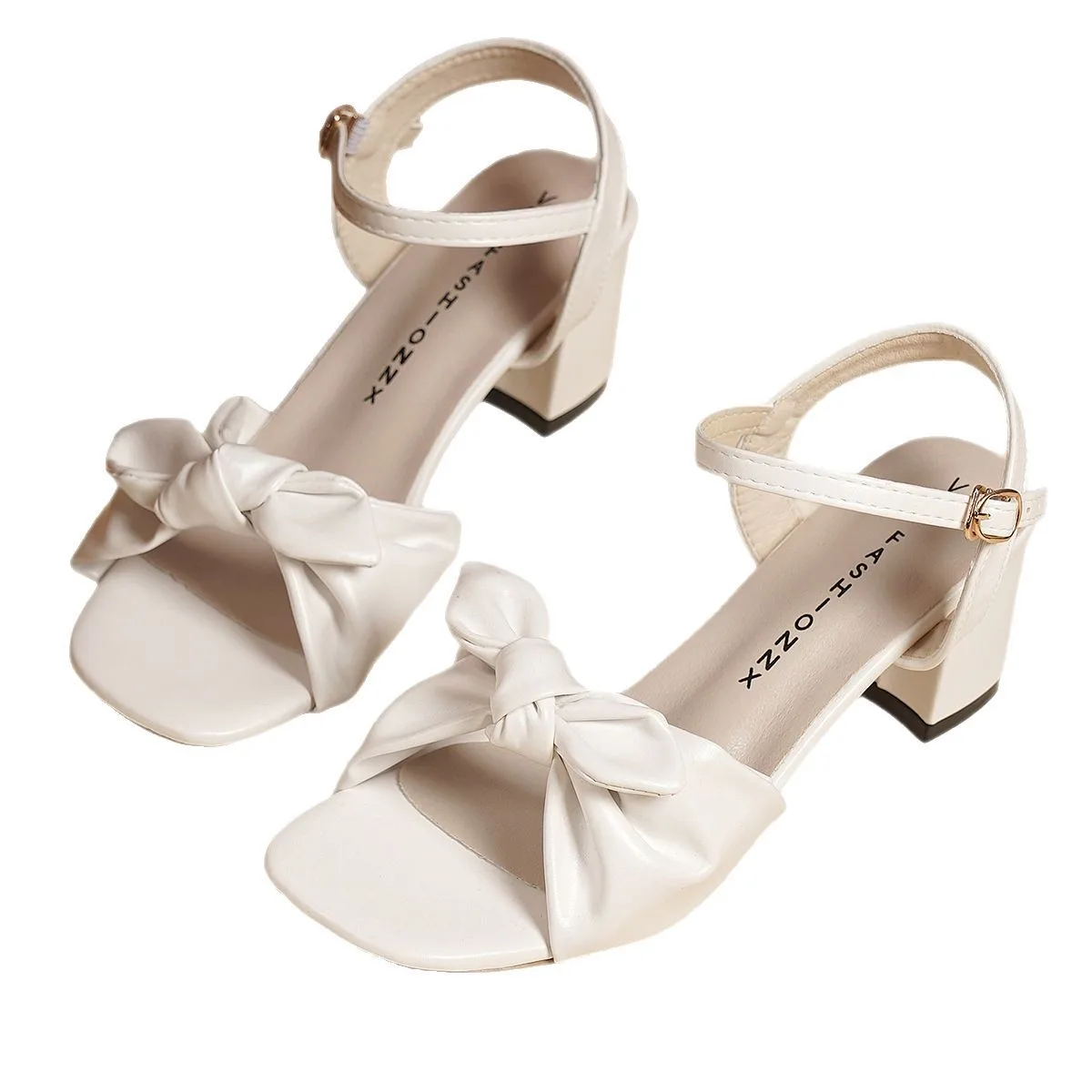 Buckle Strap 2025 Sandals Comfort Shoes for Women Square Toe Block Heels Large Size Suit Female Beige New Fashion Chunky Girls