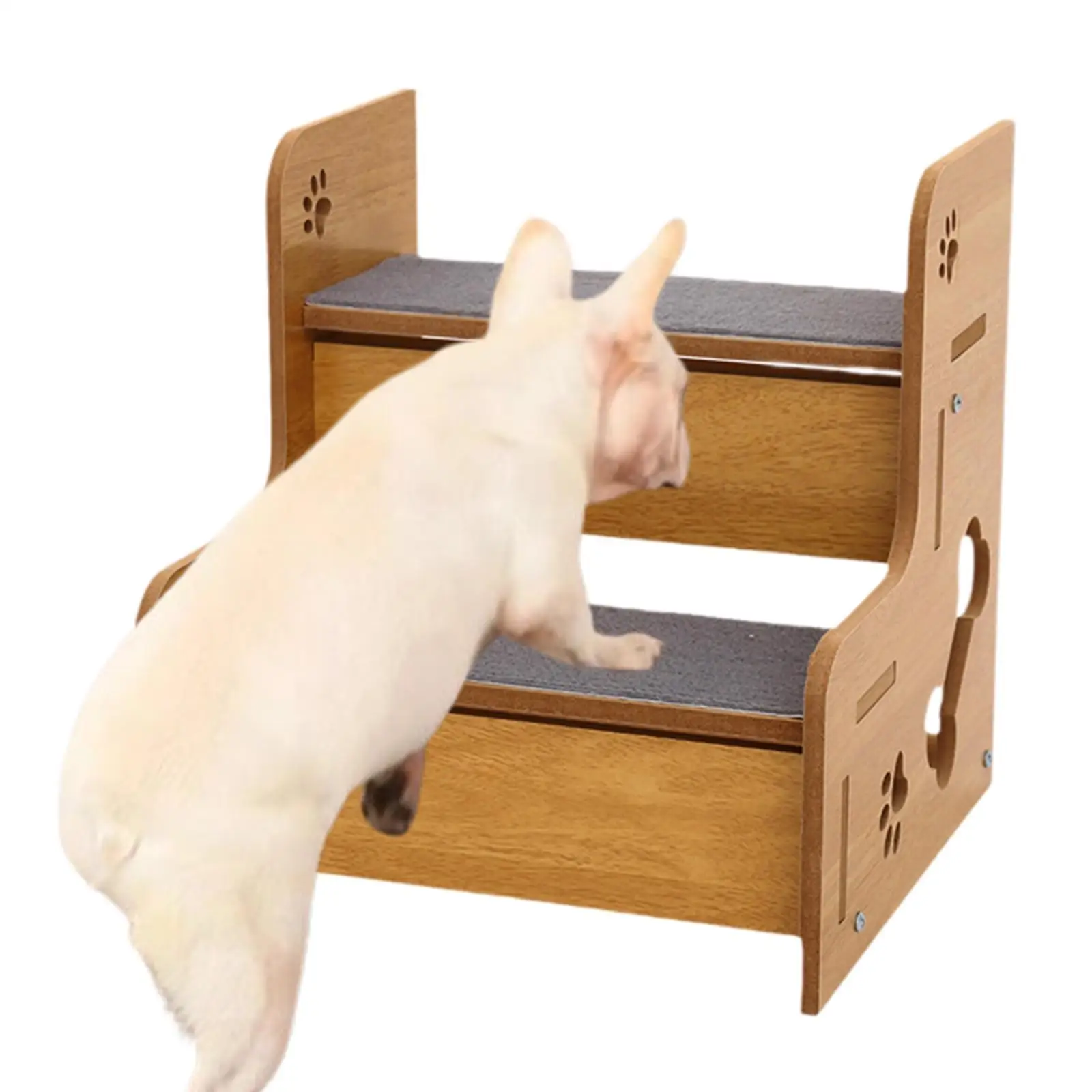 Wooden Pet Stairs with Carpet Portable Non Slip for Window Bed Couches