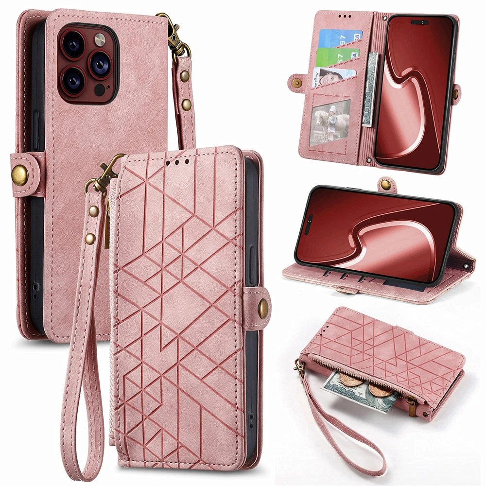 

Чехол-кошелек на молнии для iPhone 15 14 13 12 11 Pro XS Max X XR 10 7 8 6 6S Plus SE3 SE 2022, откидной чехол с магнитной кнопкой и держателем для карт